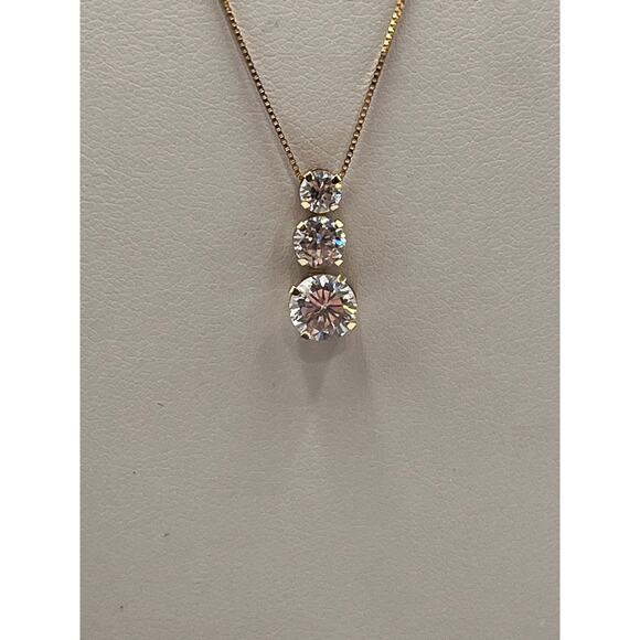 ADL Yellow gold 14K Box Chain Past present future, 3 stone CZ Pendant Necklace - Picture 3 of 13